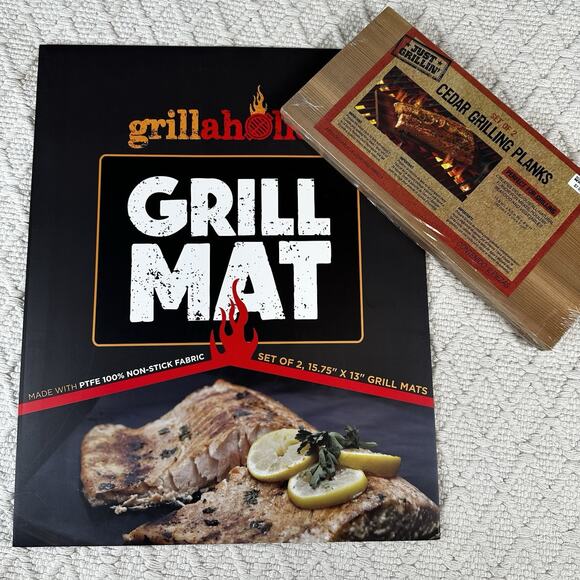 Grillaholics Grill Mat Set of 2 + Just Grillin’ Cedar Grilling Planks BBQ Boundl - Picture 1 of 5